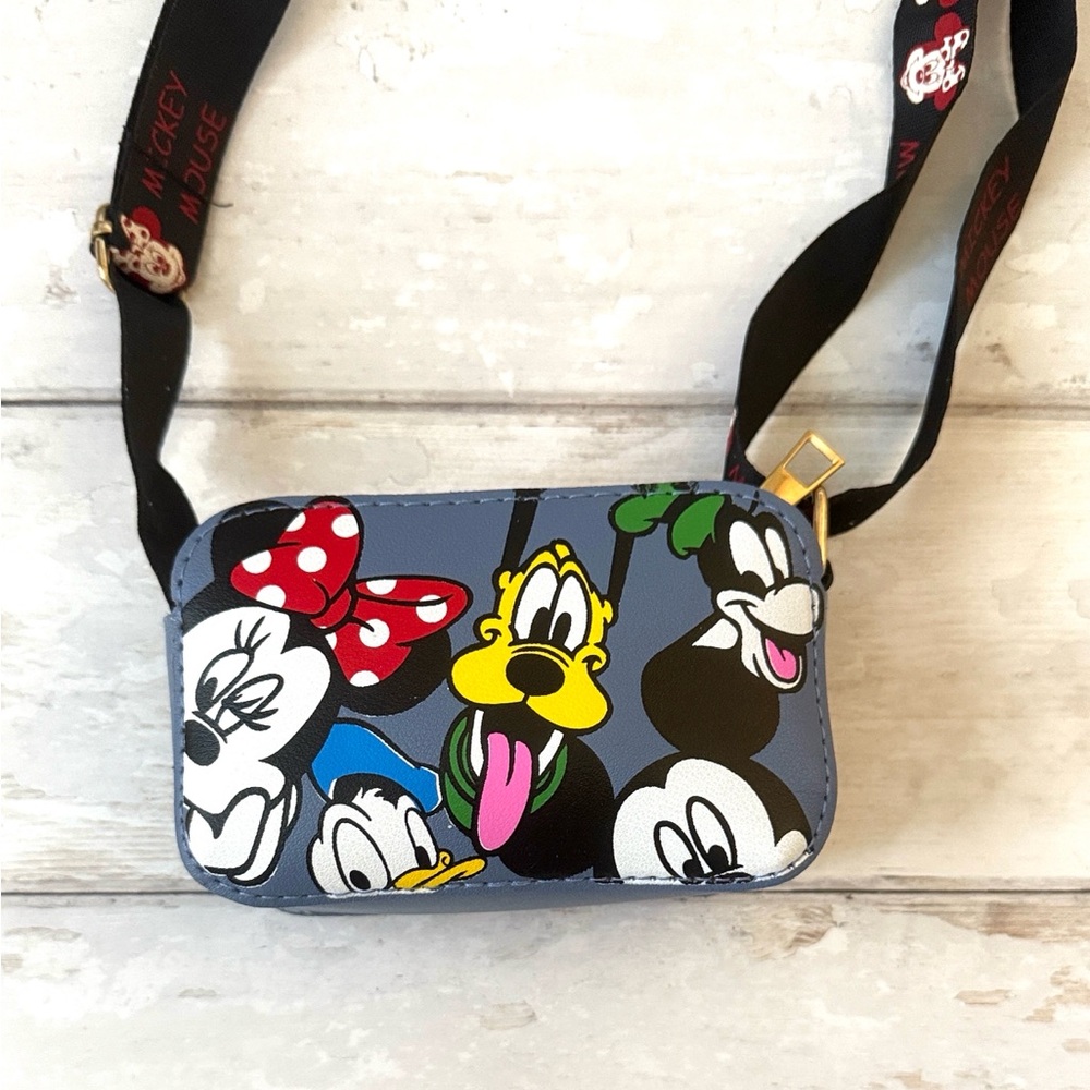 Disney Mickey Mouse Crossbody Bag Purse Blue Color Zipper Adjustable Strap NEW